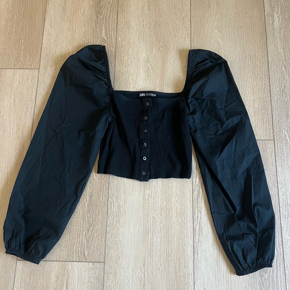Zara Black Long Sleeve Button-Up Blouse size S